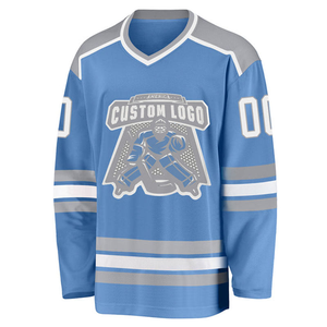Maillot de hockey sur glace personnalisé pour homme, col en V, manches longues, respirant, polyester, coupe régulière adulte, impression du logo sur le devant - Product Image 1
