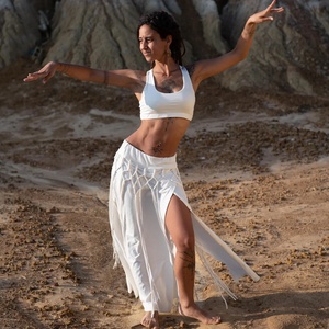 Jupe légère pour femme, style bohème, à franges, en mélange de coton, fluide, pour festivals et soirées, prix de gros - Product Image 1