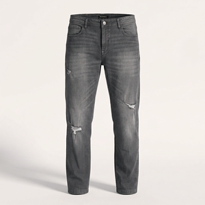 Pantalon en jean décontracté pour homme, coupe droite, taille mi-haute, couleur unie, mélange coton-polyester extensible, délavé, durable, confortable, marque privée disponible, vente en gros - Product Image 1