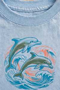 Camiseta informal de verano con estampado de delfines retro, cómoda, de manga corta y cuello redondo, color azul claro, para mujer - Product Image 2