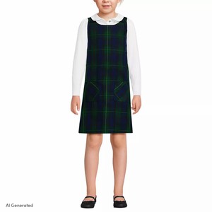 Suéter sencillo para niñas, verde y negro a cuadros, con bolsillo, uniforme escolar personalizado - Product Image 1