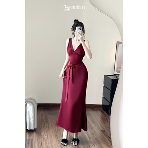 เดรสยาวผู้หญิงขายส่ง คอวี เปิดหลัง จับจีบช่วงอก มีฟองน้ำในตัว รุ่น ET2404 - Product Image 6