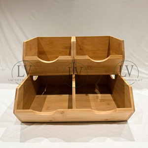 Eco-Friendly Bamboo <b>Basket</b>, Set Of 4 <b>Stackable</b> Storage <b>Basket</b>, Open Front Kitchen, Fruits, Veg, Snack Organiser Made In Vietnam - Product Image 2