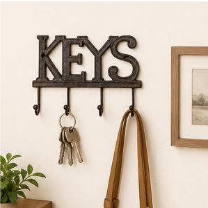 Vintage Cast Iron <b>KEYS</b> <b>Wall</b> Mounted <b>Key</b> Holder Rustic Farmhouse Decorative <b>Key</b> <b>Rack</b> With 4 Heavy Duty Hooks <b>For</b> Entryway - Product Image 6