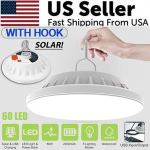 Ricaricabile 60 LED per tenda da campeggio all'aperto lampada USB & a energia solare per escursioni - Product Image 1