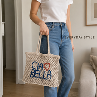 Sac fourre-tout en corde de coton tissé à la main |   Sac à bandoulière en macramé fait main avec longues poignées pour femmes, idéal pour la plage, le shopping, le quotidien et les voyages