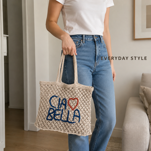Handwoven Cotton Rope Tote <b>Bag</b> | Handmade Macrame Shoulder <b>Bag</b> with Long Handles for Women Beach Shopping Daily Carry and Travel - Product Image 3