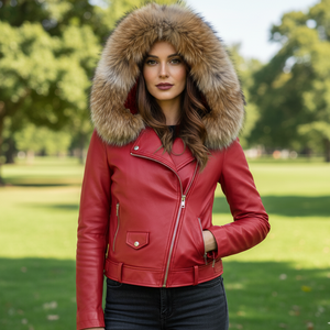 <b>Sheepskin</b> Leather Breathable Bomber <b>Jacket</b> with Hood Winter Streetwear Biker Style , Moto <b>Jacket</b> Women's Leather <b>Jacket</b> - Product Image 5
