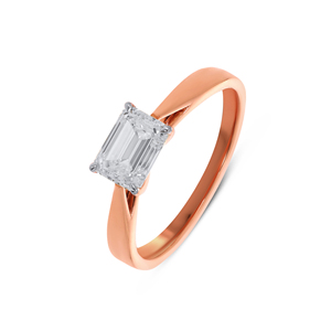 Anillo Solitario de Oro Rosa de 18K, Anillo Clásico de Oro Rosa con Diamante Corte Esmeralda, Anillo Minimalista de Cuatro Puntas para Compromiso o Boda - Product Image 1