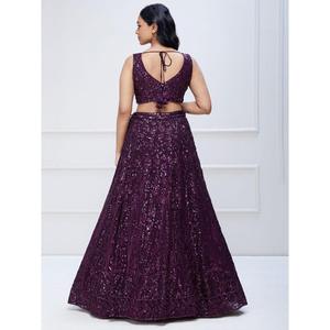 Excellent Violet Paillettes Georgette Réception Porter Lehenga Choli - Product Image 5