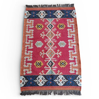 Tapis Kilim en Laine Fait Main Moderne Abstrait Géométrique à Poil Ras Tissage Plat Fin Écologique Anti-Bactérien Antidérapant Convivial pour les Animaux