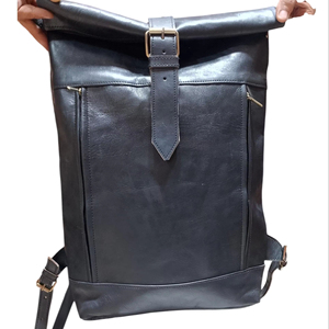 Expandable Volume Leather <b>Roll</b> Top <b>Backpack</b> Flexible Rucksack For Weekend Getaways Large Travel Bag LRTB-0153B - Product Image 1