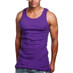 Men's for Ribbed Knitted O-Neck Casual Tank Top 100% Cotton Solid Color Front <b>Logo</b> <b>No</b> Printing - Product Image 1