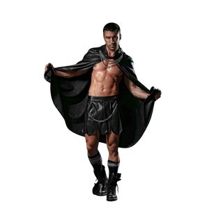 Disfraz de gladiador de cuero negro para hombre con capa y cadenas, estilo camiseta muscular - Product Image 1
