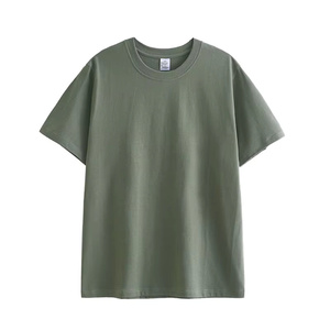 T-shirt pour homme en coton 100% vert olive, manches courtes, col rond, coupe classique, couleur unie, tricot velours, design personnalisé, écologique - Product Image 1