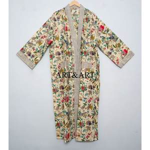 Robe kimono japonaise longue pour femme, 100 % coton, imprimé floral numérique, peignoir bohème, robe de bain légère pour femme - Product Image 3