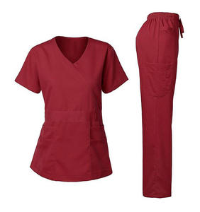 <b>Maroon</b> V-Neck Medical Scrub Suit Short Sleeve Nursing Uniform Cotton Blend Hospital Workwear <b>Top</b> and Pants Design Hospit Uniform - Product Image 1