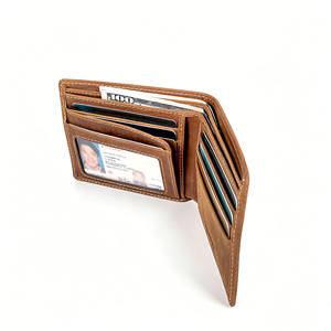 [En stock] [Prix de vente au détail] Portefeuille homme Castello en cuir véritable Crazy Horse, à double pliage, RFID, marron clair - Product Image 3
