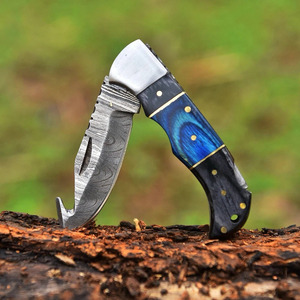 Cuchillo de Bolsillo Plegable EDC de Acero de Damasco Forjado a Mano con Gancho para Desollar, Mango de Madera, para Caza y Supervivencia al Aire Libre, Regalo para Hombres - Product Image 3