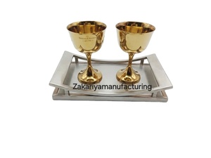 Luxurious Gold Plated <b>Goblet</b> with Stainless Steel Tray Set Decorative <b>Wine</b> Chalice & Serving Tray for Home Decor & Wedding Gift - Product Image 2