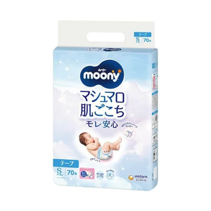 ผ้าอ้อมเด็กสำเร็จรูป Moony Mashmallow Soft Baby Diapers Tape S แบบเทป 3 ชั้น นุ่ม ระบายอากาศได้ดี ผลิตจาก SAP ของญี่ปุ่น ป้องกันการรั่วซึม สำหรับเด็กทารก - Product Image 1