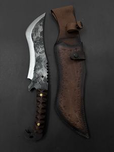 Cuchillo de Caza 5160 de Acero Forjado con Alto Contenido de Carbono, Machete de <span class=keywords><strong>Supervivencia</strong></span> de Hoja Fija con Mango de Madera de Nogal y Funda de Cuero - Product Image 5