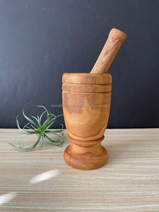 Mortero y Maja de Madera Auténticos Utilizados para Recetas Tradicionales, Moler Hierbas, Especias y Aromáticos de Cocina - Product Image 2