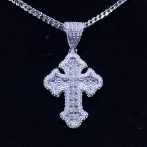Collar Religioso de Lujo para Hombre, Cruz de Moissanita VVS Personalizada, Plata de Ley 925, Estilo Hip Hop, con Incrustaciones de Diamantes, Pasa el Test de Diamantes - Product Image 5