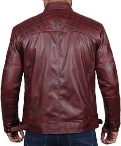 Custom <b>Genuine</b> Sheep Skin Leather Hooded Stand Collar Front Logo Biker Jacket for Men - Product Image 5