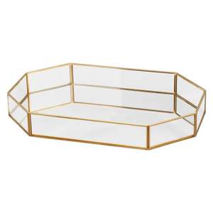 Bandeja Decorativa Octogonal Dorada con Espejo - Organizador de Joyas de Cristal, Almacenamiento de Perfumes y Maquillaje, Regalo Moderno para Decoración de Mesa de Boda - Product Image 6