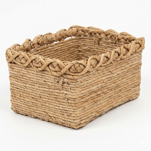 Cesta de Almacenamiento Rectangular Hecha a Mano de Jacinto de Agua, Organizador Ecológico de Mimbre Tejido para Decoración del Hogar, Baño y Despensa - Product Image 1