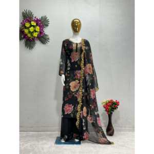 Conjunto de fiesta hermosa para mujer Top Plazzo Dupatta - Product Image 2