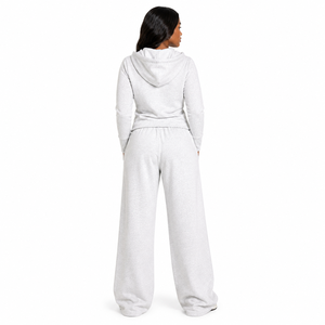 Conjunto de Sudadera con Capucha y Pantalones Palazzo para Mujer, Color Gris Jaspeado, Ligero, Informal, Ropa Deportiva Urbana, con Logotipo Personalizado, Proveedor de Ropa Deportiva - Product Image 2