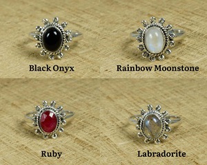 Anillo de piedras preciosas chapado en plata de ley 925, lapislázuli, rubí, turquesa, ovalado de 6x8 mm, para mujer. - Product Image 3