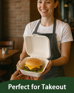 Contenedores de comida desechables pequeños de 6x6 pulgadas, resistentes, impermeables, ecológicos, tipo clamshell, compostables, de bagazo, con tapas. - Product Image 5