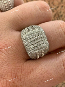 Luxury Moissanite Square <b>Statement</b> <b>Ring</b> With Full Iced Out Pave Design In 925 Silver Heavy Band Moissanite Fashion <b>Ring</b> - Product Image 4