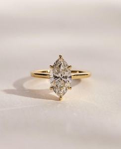 แหวนหมั้นเพชรโมอิสซาไนต์ทรงมาร์คีส์ เงินแท้ 925 ชุบทองคำขาว ประดับแบบหนามเตย - Product Image 6