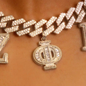 Zeta Phi Beta Cuban Link Necklace <b>Iced</b> <b>Out</b> Greek Letter Pendant <b>Chain</b> Gold Silver Hip Hop Jewelry Gift Fashion - Product Image 6
