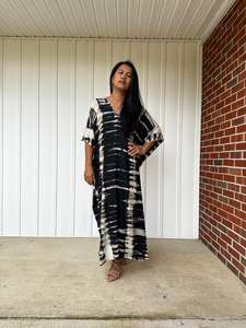 N 37 Black Gray Tie Dye Kaftan Women Beach Resort Vacation Lounge Wear - Product Image 5