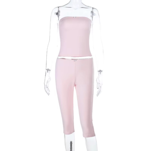 Strapless Tube <b>Tops</b> Skinny Two Piece Pant Set Summer Women 2 Piece Casual Set Outfits 2026 Sportswear - Product Image 6
