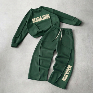 Custom Logo Heavyweight Tracksuit Men Unisex Streetwear Grey Blank Two Piece Sweatshirt <b>Wide</b> <b>Leg</b> Jogger Sweatsuit Set - Product Image 2