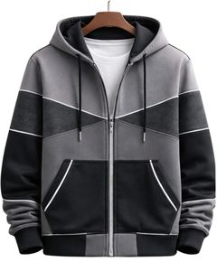 Sweat à capuche zippé personnalisé pour homme, gris et noir contrastés, en molleton de coton, style streetwear décontracté, veste d'hiver, fabricant sur mesure - Product Image 1