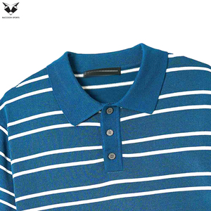Polo de Punto a Rayas para Hombre, Manga Corta, Casual, Azul y Blanco, Corte Regular, Tejido Transpirable, Estilo Deportivo - Product Image 5