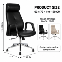 Chaise de bureau exécutive ergonomique moderne et épurée à dossier haut en cuir PU, base chromée, hauteur réglable, pivotante, pour hôpital et école