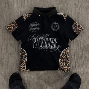 Hot Sale <b>Leopard</b> <b>Print</b> Patchwork Polo <b>Shirt</b> With Embroidery And Back Graphic Patch Polo T <b>Shirt</b> - Product Image 1