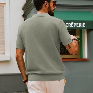 <b>Men's</b> Olive Green Short Sleeve Knitted Polo Shirt Solid Color Casual Breathable Regular Fit Collared Design - Product Image 2