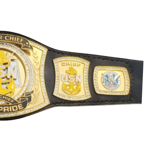 Cinturón de Campeonato Master Chief Navy Pride de Cuero Negro con Diseño de Ancla USN Dorada e Insignia de Master Chief - Product Image 3