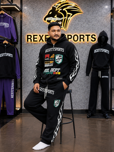 ชุดวอร์มมีฮู้ดซิปเต็มตัวสำหรับผู้ชาย REXFIT SPORTS เสื้อสเวตเชิ้ตพิมพ์ลายโลโก้และกางเกงขายาว ชุดลำลองใส่ได้ทุกวันสำหรับฤดูใบไม้ร่วง ทรงปกติ - Product Image 4