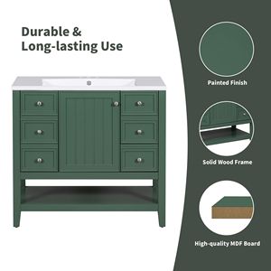 36-Inch Solid Wood and MDF Board Bathroom Vanity with Sink Combo One Cabinet and Three Drawers - Product Image 4