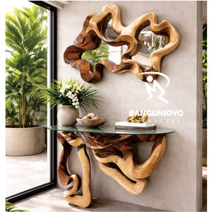 Console de salon moderne sur mesure avec miroir, collection haut de gamme SUAR, en bois massif de chêne, extensible, application pour canapé BANGUN JOYO - Product Image 2